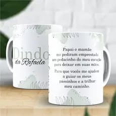 Caneca Dindo e Dinda com nome, frase e foto Personalizada – Copo diversos modelos Melhores conjunto kit convite batismo