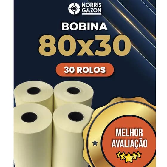 Bobina Térmica 80x30 Amarela ou Branca caixa com 30 rolos
