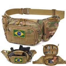 Bolsa Pochete Tática Militar Multiuso Ajustável Com Patch Brasil