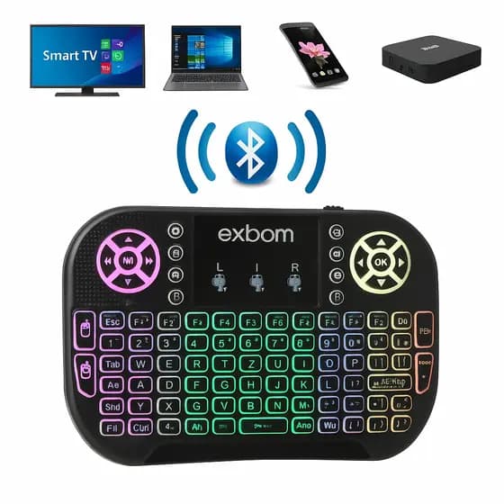 Mini Teclado Bluetooth Wireless Touchpad Rgb Sem Fio 7 Cores