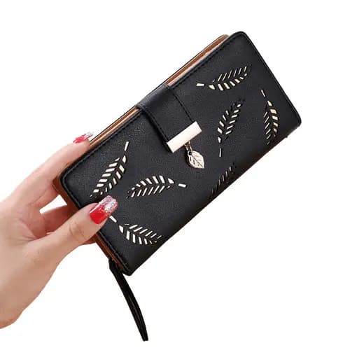 Carteira Feminina Social Moda Folhas Gold