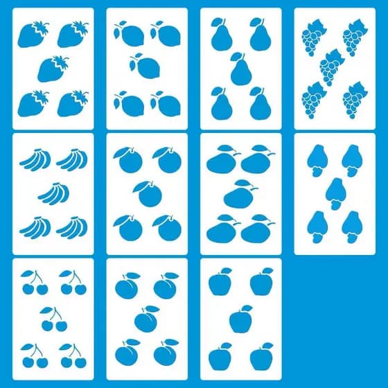 Stencil 8 x 12 MINI FRUTINHAS Molde Vazado Pintura Tecido Mdf Madeira Parede Camiseta Pano Prato