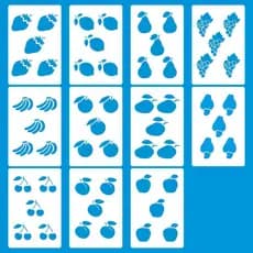 Stencil 8 x 12 MINI FRUTINHAS Molde Vazado Pintura Tecido Mdf Madeira Parede Camiseta Pano Prato