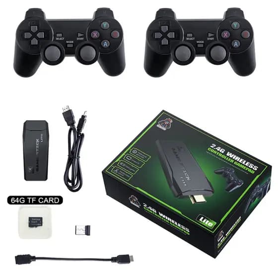 Game Stick Lite 10 Mil Jogos + 2 Controles Sem Fio Cartões 64GB Envio Imediato