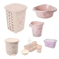 Kit Plasútil 6 Pçs Cesto de Roupa Infantil, Balde, Bacia, Lixeira, Caixa Organizadora e Kit Higiene Bebê