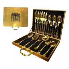Faqueiro Luxo 30 Peças Dourado ou Prateado Garfo Colher E Faca Inox Para presente casamento