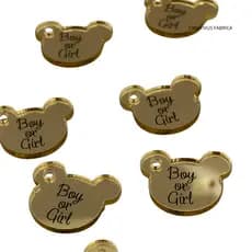 Tags Ursinho Acrilico Boy or Girl Personalizadas Com Sem Furo Dourado Prata Rose Dourado Boy or Girl