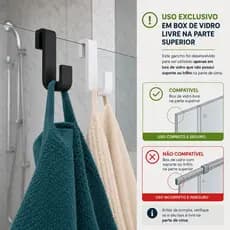 Gancho para Box Vidro 8mm Suporte de Toalha Sem Furo Banheiro Preto ou Branco