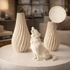 Kit Decorativo Minimalista 2 Vasos e Lobo Escultura Moderna Sala Quarto