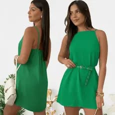 Vestido Verde Para o Verão Macaquinho Regata com Alca Fina Regulagem e Ziper nas Costas