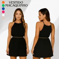 Vestido Feminino Liso Macaquinho Com Forro de Shorts Básico Casual Confortável Para o Dia a Dia