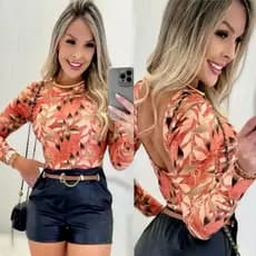 Body Feminino Poliamida Manga Longa Possui Bojo P M G GG