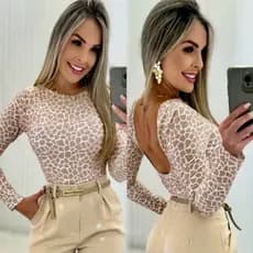 Body Feminino Poliamida Manga Longa Possui Bojo