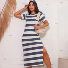 Vestido Longo Feminino Midi Manga Curta Viscolycra