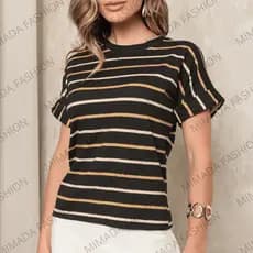 Blusa T-Shirt Feminina Listrada Para Trabalho e Festas Charmosa e Perfeita para o Verão