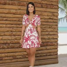 Macaquinho Feminino Estilo Vestido em Crepe Leve Estampado Chic Sofisticado para Ocasiões Especiais