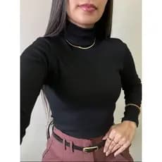 Blusa Feminina Canelada Peluciada Manga Longa Gola Alta Básica Casual Moderna Termica Preta P,M,G,GG