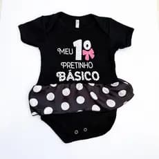 Body Vestido Bebê Menina Festa Passeio Aniversário Preto Bolinhas