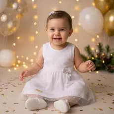 Vestido Infantil Bebê Menina Festa Luxo Branco Tule Poá - Ano Novo Réveillon, Batizado e Festas