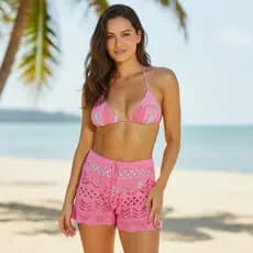 Short Tricot Praia e Piscina - Shortinhos Femininos -Estilo Casual-Secagem Rápida