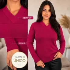 Blusa De Frio Trico Basica Feminina Decote V Manga Longa Suéteres Com Punho Macia e Confortavel