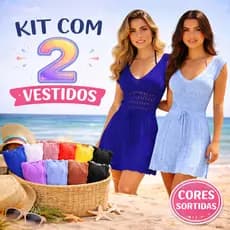 Kit 2 Vestidos  Feminino Verão Tricot Elegante Confortavel Tranparente Rendado Para Praia ou Piscina