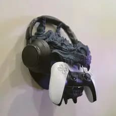 Suporte 3D de Fone e de Controle Cabeça de Dragão - Parede Decorativo Medieval