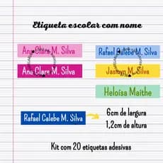 Etiqueta Escolar com Nome 6x1,2cm - Kit com 20 unidades - Escolha sua cor preferida