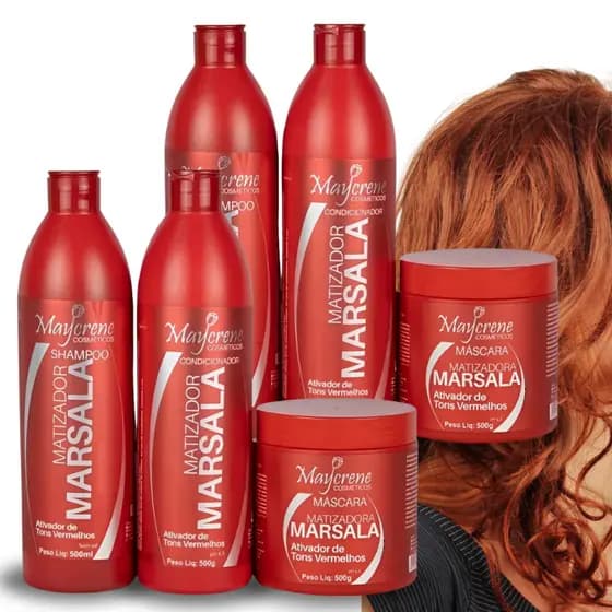 Kit Para Cabelos Vermelhos Matizador Marsala Maycrene - Shampoo - Condicionador - Máscara- Vermelhos