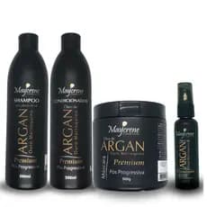 Kit Argan Premium 1 Shampoo + 1 Condicionador + 1 Máscara + 1 Óleo Marroquino Maycrene Pós Progressiva Ouro Marroquino