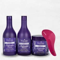 Kit Capilar Matizador Platinum Maycrene: Shampoo + Mascara + Condicionador + Escova de Pentear