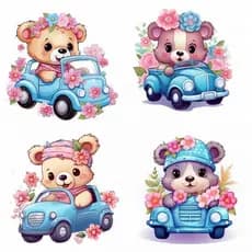 4 Apliques termocolante para roupas aplicado com ferro de passar roupas ursinho carrinho