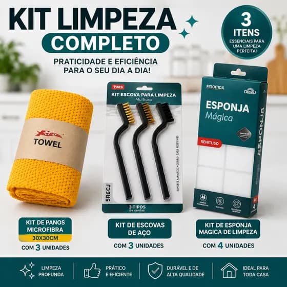 KIT LIMPEZA CARRO ESPONJA MAGICA PANO MULTIUSO E ESCOVAS DE AÇO