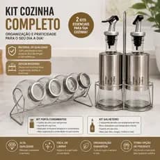 Porta Tempero Condimentos e kit porta zeite vinagre galheteiro c/2 Vidro Inox com Suporte