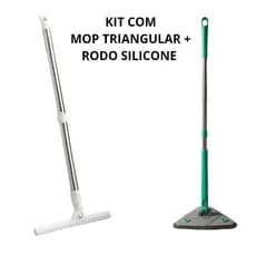 MOP FLAT 360 GIRATORIO RETANGULAR OU TRIANGULAR RODO MAGICO SILICONE LIMPEZA MICROFIBRA PRATICO MODERNO