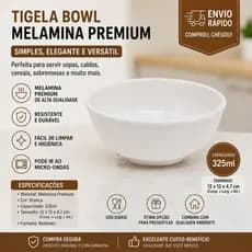 Pote Tigela bowl vasilha melamina premium 325 ML kit com 10 unidades