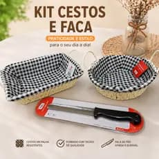 CESTO DE PÃO COZINHA ORGANIZADOR BOLO KIT COM 2 + FACA DE PAO GRANDE GRÁTIS