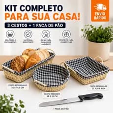 CESTO DE PÃO COZINHA ORGANIZADOR BOLO KIT C/3 + FACA DE PAO GRANDE GRÁTIS