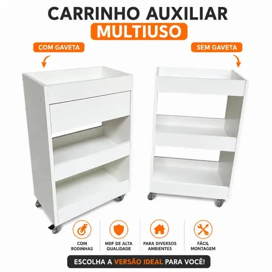 Carrinho Auxiliar Multiuso com rodinhas MDF