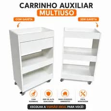 Carrinho Auxiliar Multiuso com rodinhas MDF