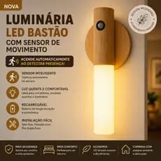 Luminária Led Recarregável Portátil Magnética Com Sensor de Movimento em Madeira Decoração