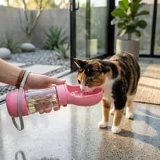 KIt 02 Garrafa Portátil Pet 2 Em 1 Água e Ração Cachorro Gato Bebedouro Comedouro