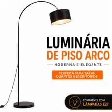 Luminária De Piso Arco Moderna Ajustável Preta Cúpula Tecido E27 Sala Quarto Escritório