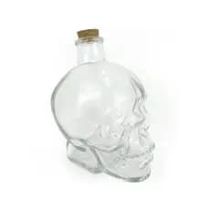 Garrafa de Vidro Formato Cranio Caveira Com Tampa Rolha Resistente 450ml