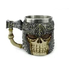 Caneca Caveira Medieval 400ml Com Alça De Machado Copo Decorativo Em Metal e Resina