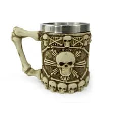 Caneca Caveira X Com Alça 400ml Copo Decorativo Em Metal E Resina