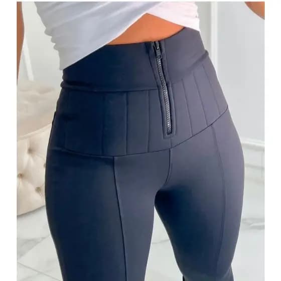 Calça Legging Lipo Zíper Modeladora Cinta Tecido Poliamida Power Cintura Alta Levanta Bumbum