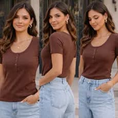 Blusa manga curta botão amamentação abre camiseta feminina