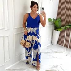 Conjunto Feminino Calça e Blusa Alça Grossa Verão Praia Confortavél