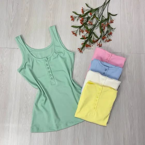 Regata feminina botão blusa amamentação baby look Malha Canelada algodão Conforto Moda Verão